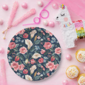 Assiettes En Carton Romantic Navy Blue Floral Garden Pattern (Fête)