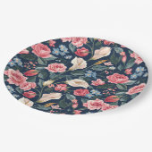 Assiettes En Carton Romantic Navy Blue Floral Garden Pattern (Angle)