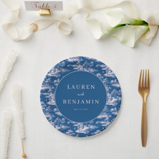 Assiettes En Carton Romantic Navy Illustrative Landscape (Mariage)