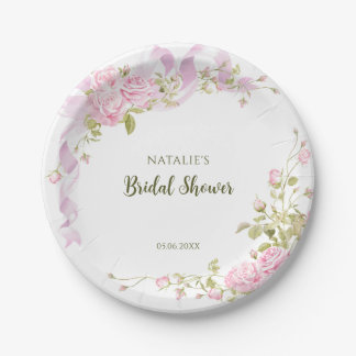 Assiettes En Carton Romantic Roses Chic Floral Bridal Shower