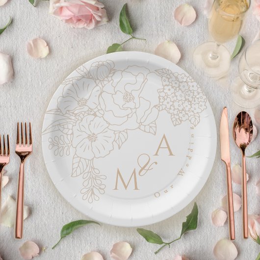 Assiettes En Carton Romantic Wedding Peonies Ivory White