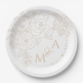 Assiettes En Carton Romantic Wedding Peonies Ivory White (Devant)