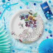 Assiettes En Carton ROMANTICA Bleu rose Bleu Mariage Floral (Fête)