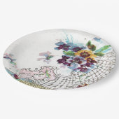 Assiettes En Carton ROMANTICA Bleu rose Bleu Mariage Floral (Angle)