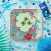 ASSIETTES EN CARTON ROMANTICA , FLEURS DE SAINT-PATRICK ET ROSES (Fête)