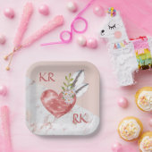 Assiettes En Carton Romantique Boho rose Coeur Plumes marbre marbré ma (Fête)