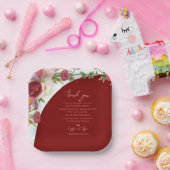 Assiettes En Carton Romantique Bourgogne Floral Mariage Message (Fête)