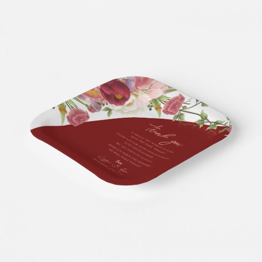 Assiettes En Carton Romantique Bourgogne Floral Mariage Message (Angulaire)
