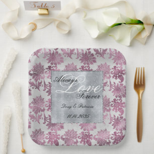 Assiettes En Carton Romantique Bourgogne Rouge Argent Mariage Floral