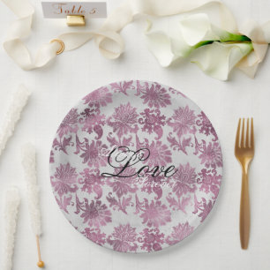 Assiettes En Carton Romantique Bourgogne Rouge Argent Mariage Floral
