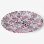 Assiettes En Carton Romantique Bourgogne Rouge Argent Mariage Floral (Angle)