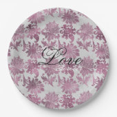 Assiettes En Carton Romantique Bourgogne Rouge Argent Mariage Floral (Devant)