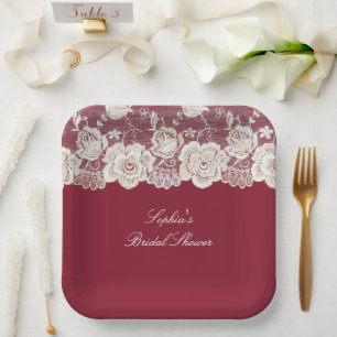 Assiettes En Carton Romantique Crème rouge Blanche dentelle Mariage fl