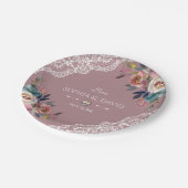 Assiettes En Carton Romantique Dusty bleu Dusty Rose Fleurs Mariage (Angle)