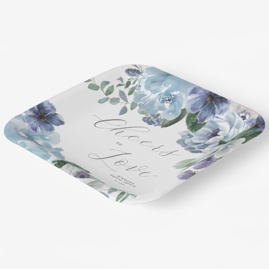 Assiettes En Carton Romantique Dusty Blue Floral Fête des mariées Part (Angulaire)