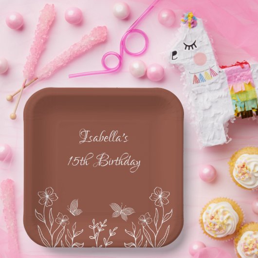 Assiettes En Carton Romantique élégant mariage à fleurs en terre cuite (Fête)