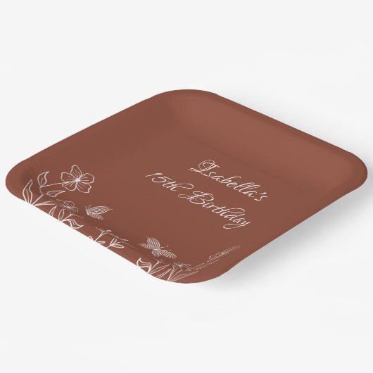 Assiettes En Carton Romantique élégant mariage à fleurs en terre cuite (Angulaire)