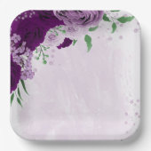 Assiettes En Carton Romantique fleurs violet vert mariage (Recto)