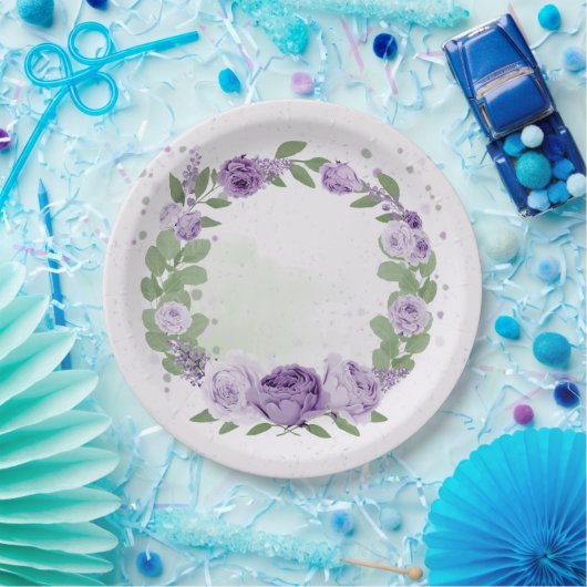 Assiettes En Carton romantique fleurs violettes vert feuille pap botan (Fête)
