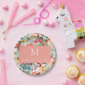 Assiettes En Carton Romantique Floral doux rose vert pêche classique (Fête)