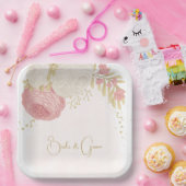Assiettes En Carton Romantique rose & fleurs blanches or (Fête)