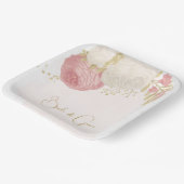 Assiettes En Carton Romantique rose & fleurs blanches or (Angulaire)