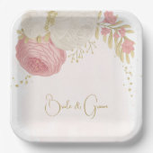 Assiettes En Carton Romantique rose & fleurs blanches or (Recto)