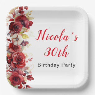 Assiettes En Carton Romantique Roses Rouges Florales Anniversaire
