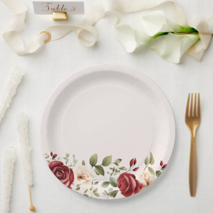 Assiettes En Carton Romantique Rouge Blush rose Roses Mariage