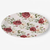 Assiettes En Carton Romantique Rouge Blush rose Roses Mariage (Angle)
