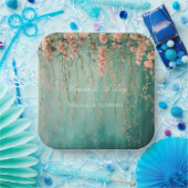 Assiettes En Carton Romantique Turquoise Fleurs de Pêche à Brosse Mari (Fête)