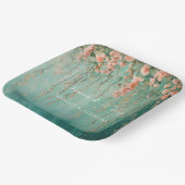 Assiettes En Carton Romantique Turquoise Fleurs de Pêche à Brosse Mari (Angulaire)