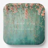 Assiettes En Carton Romantique Turquoise Fleurs de Pêche à Brosse Mari (Recto)