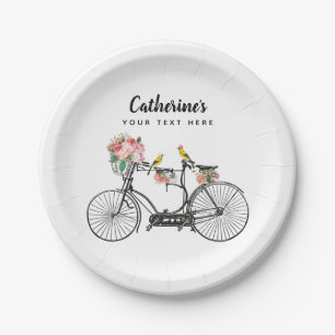 Assiettes En Carton Romantique Vintage Fleurs de Vélos Oiseaux