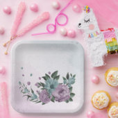 Assiettes En Carton romantique violet poussiéreux et fleurs bleu (Fête)