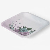 Assiettes En Carton romantique violet poussiéreux et fleurs bleu (Angulaire)