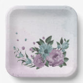 Assiettes En Carton romantique violet poussiéreux et fleurs bleu (Recto)