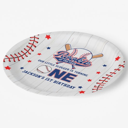 Assiettes En Carton Rookie de l'année 1er Anniversaire Baseball (Angle)