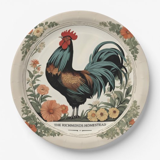 Assiettes En Carton Rooster du printemps (Devant)