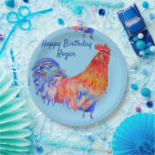 Assiettes En Carton Rooster Rouge Aquarelle Anniversaire Plaque Papier (Fête)