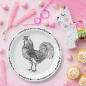 Assiettes En Carton Rooster rustique noir et blanc (Fête)