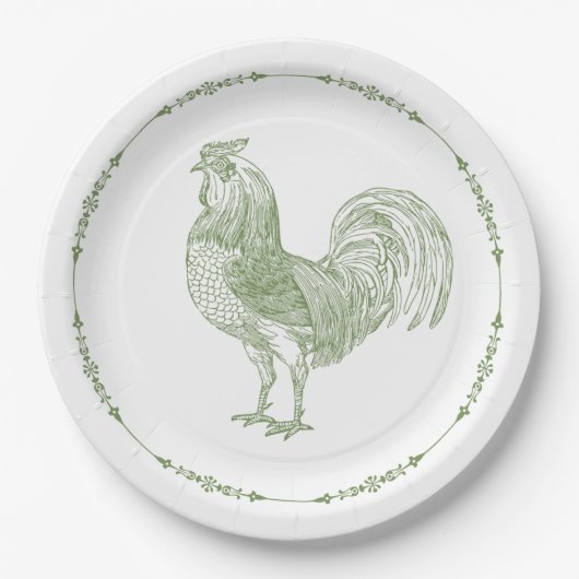 Assiettes En Carton Rooster rustique Sage Green (Devant)