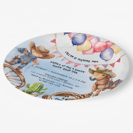 Assiettes En Carton Rootin' Tootin' Bonne heure Anniversaire (Angle)