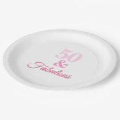 Assiettes En Carton Rose 50 et Fabulous Plaque en papier (Angle)
