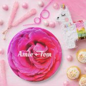 Assiettes En Carton Rose à fleurs roses, Plaques papier personnalisées (Fête)