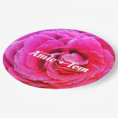 Assiettes En Carton Rose à fleurs roses, Plaques papier personnalisées (Angle)