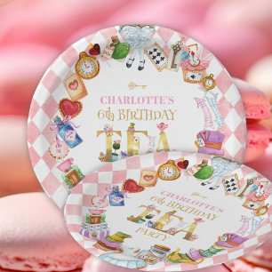 Assiettes En Carton Rose Alice au pays des merveilles 6e anniversaire