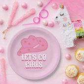Assiettes En Carton Rose Allons-y Filles Cowboy Casquette Rodéo (Fête)