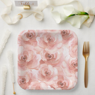 Assiettes En Carton Rose aquarelle abstraite rose élégante jolie