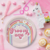 Assiettes En Carton Rose arc-en-ciel Super rétro (Fête)